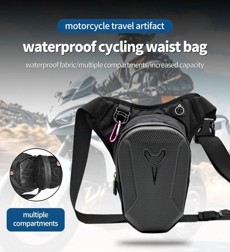 Ride hands-free with this waterproof drop leg bag!