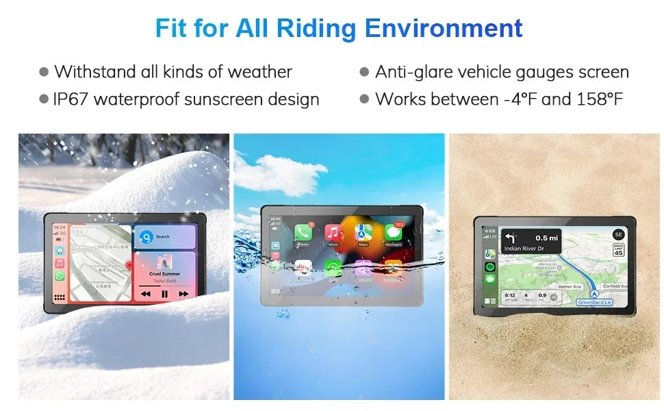 5‑7″ Waterproof Motorcycle CarPlay/Android Auto GPS