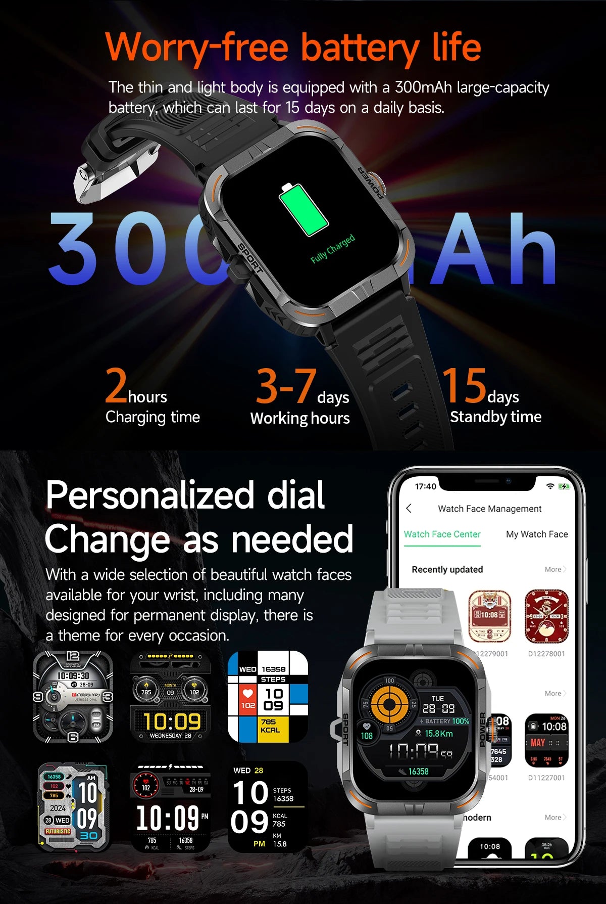AMOLED Smart Watch with Flashlight & Compass