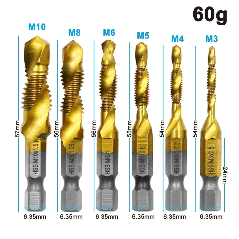 6pc Titanium Steel Tap Drill Set