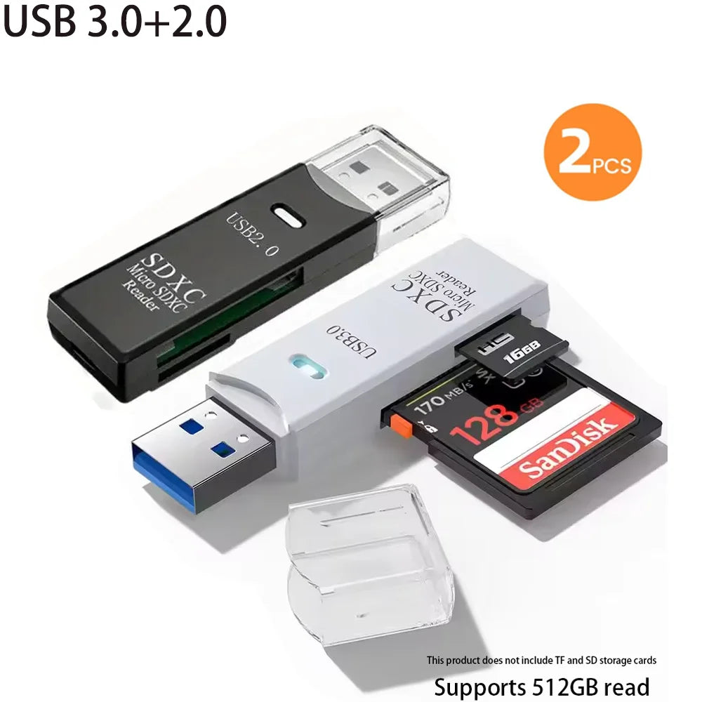Multi Functional 2-in-1 High-speed USB 3.0/2.0 Card Reader Supports TF+SD