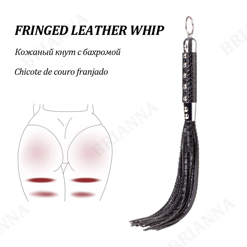 Vintage BDSM Leather Whip with Rivets