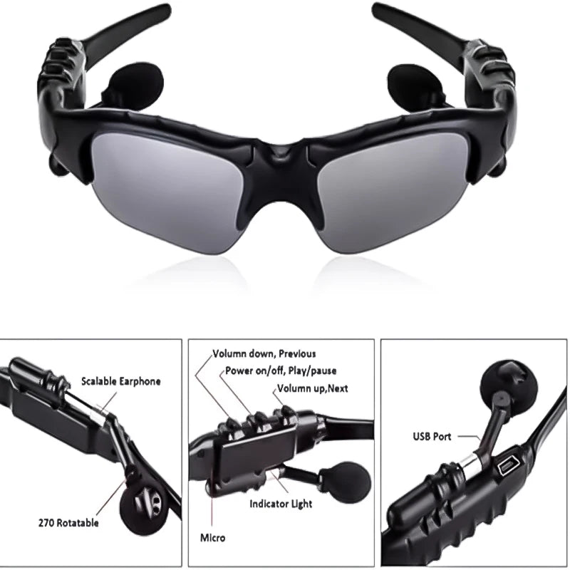 Smart Wireless Glasses with Bluetooth Earbuds & Mic