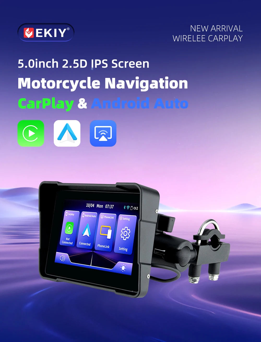 EKIY 5″ Wireless CarPlay & Android Auto GPS Display