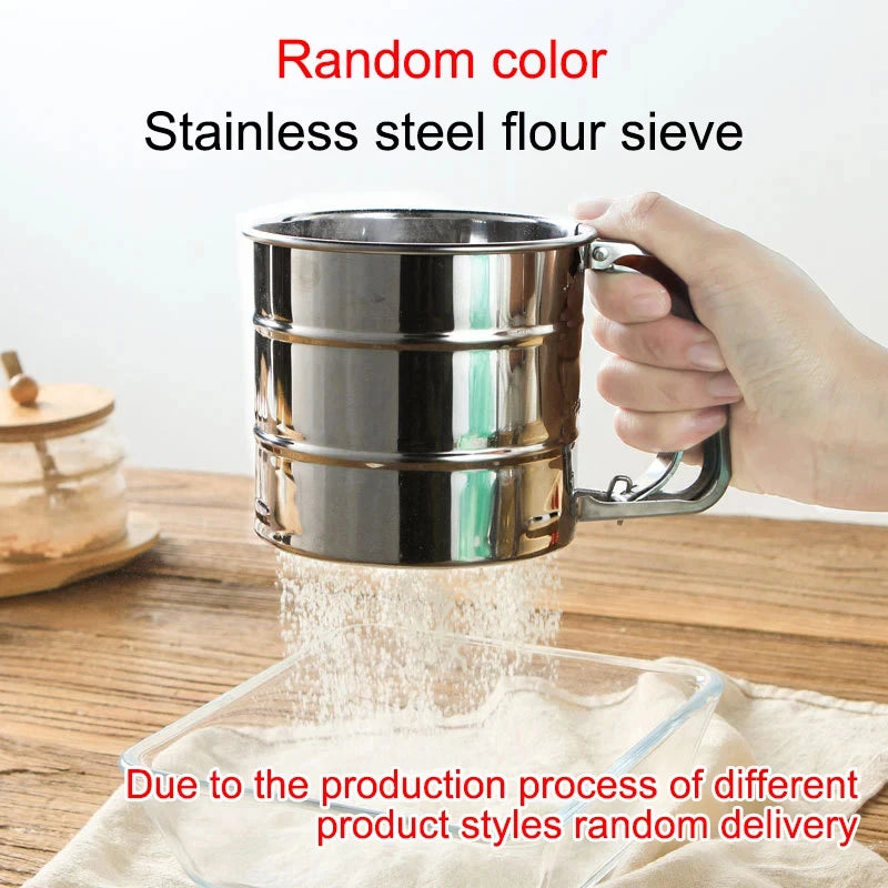 1PC Stainless Steel Flour Sifter with Hand Press – Fine Mesh Baking Tool