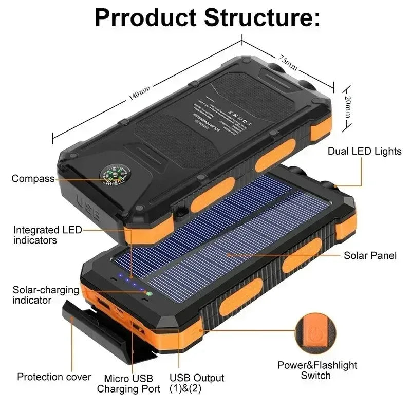 Solar Power Bank 20000mAh with LED Light