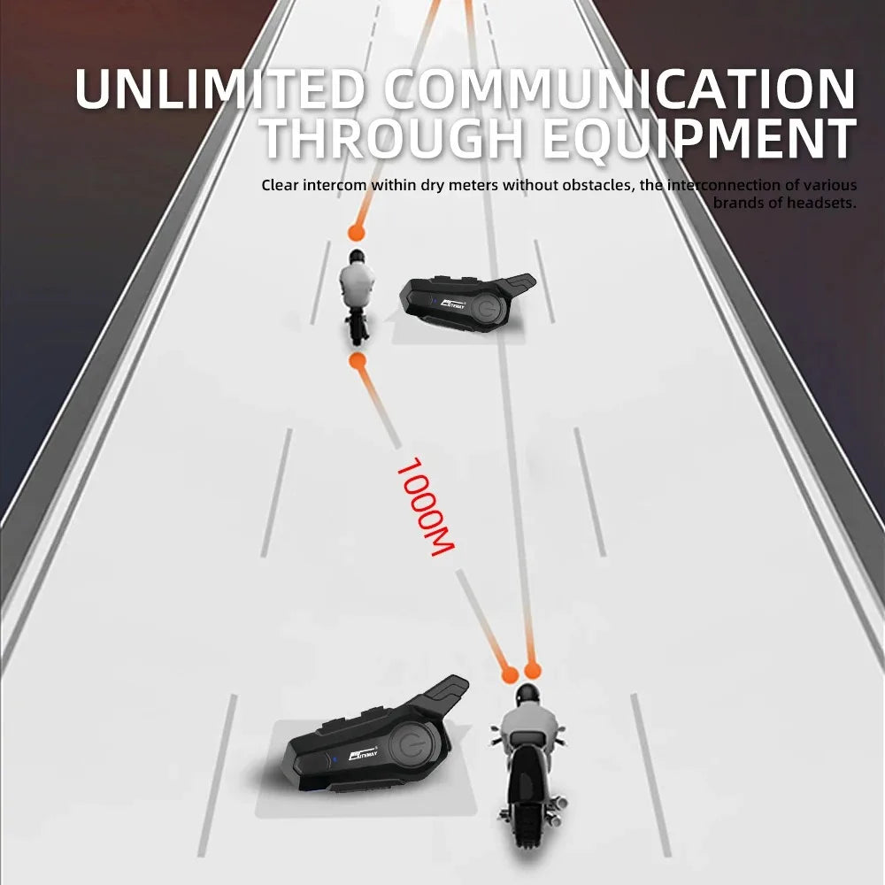 Bluetooth Motorcycle Helmet Intercom Headset 1000M