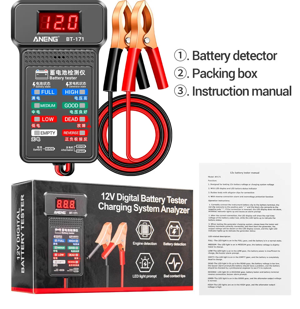 ANENG BT-171 12V Battery Tester – LED Display Diagnostic Tool