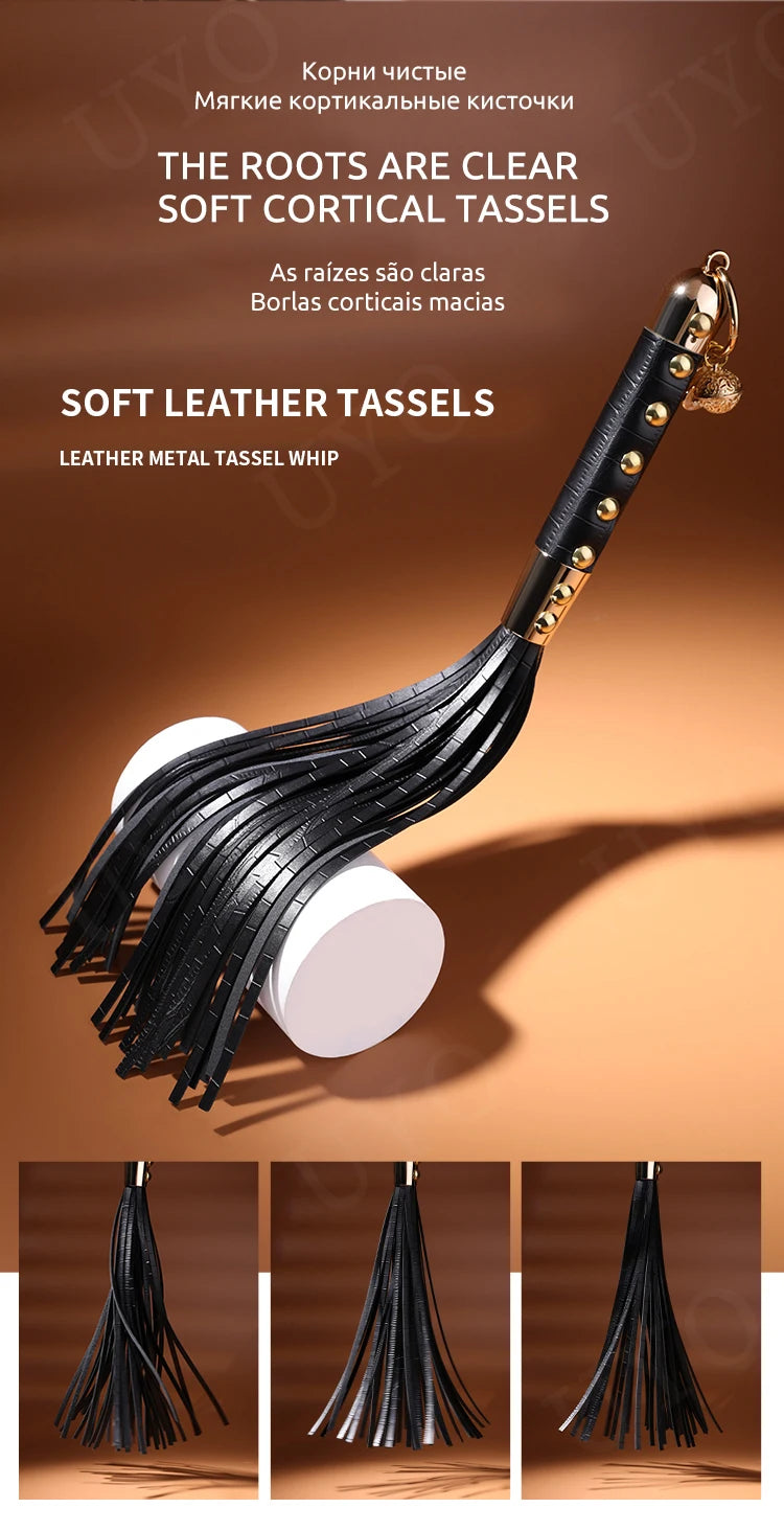 Vintage BDSM Leather Whip with Rivets