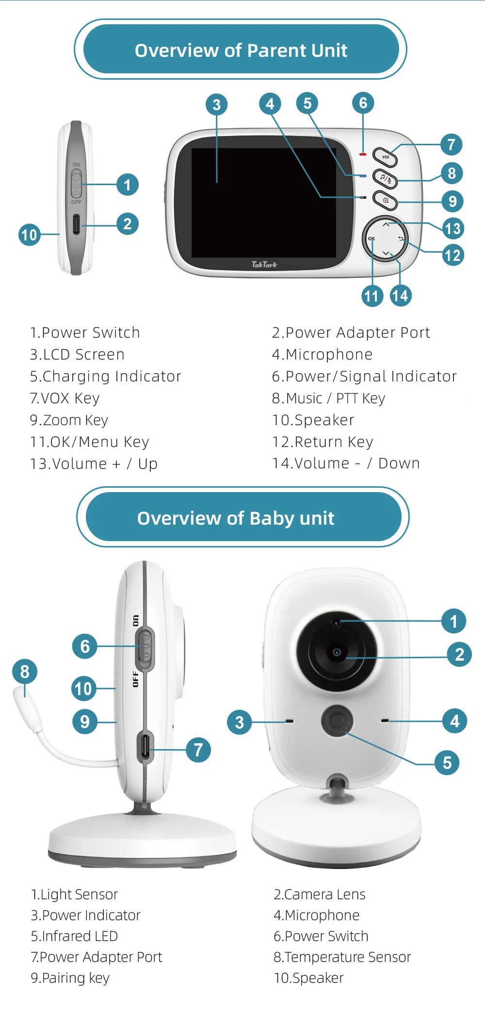 TakTark 3.2" Wireless Baby Monitor with Night Vision