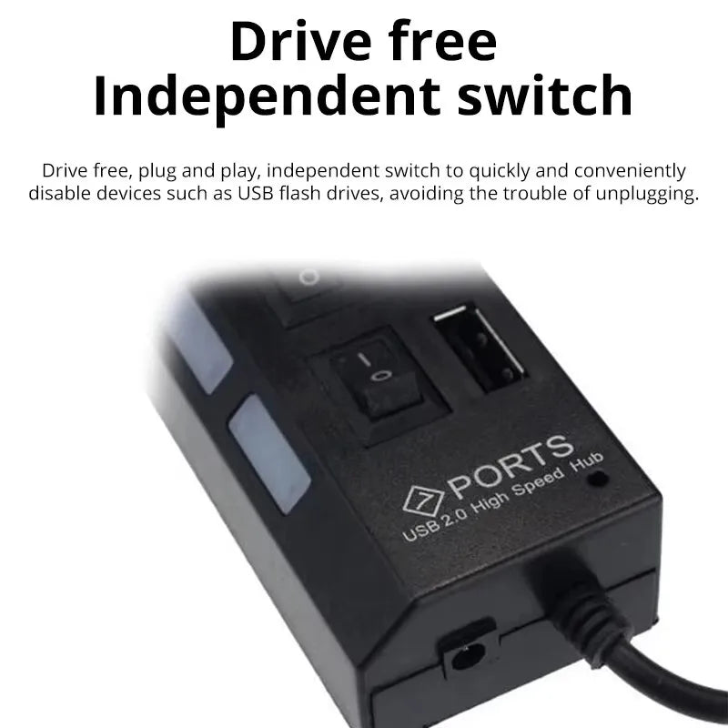 7-Port USB 2.0 Hub – Power Up Your Workflow