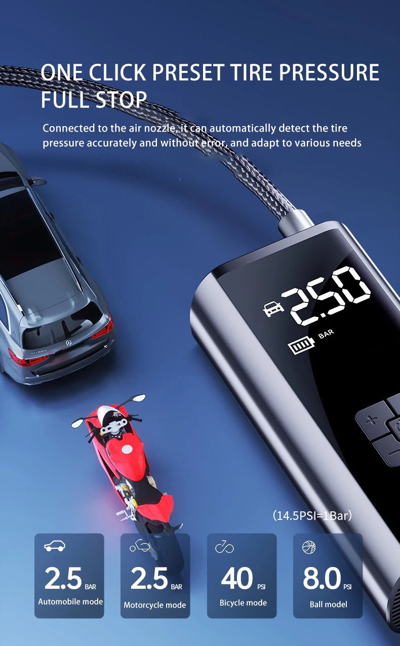 Portable Wireless Electric Car Air Pump with LED Light