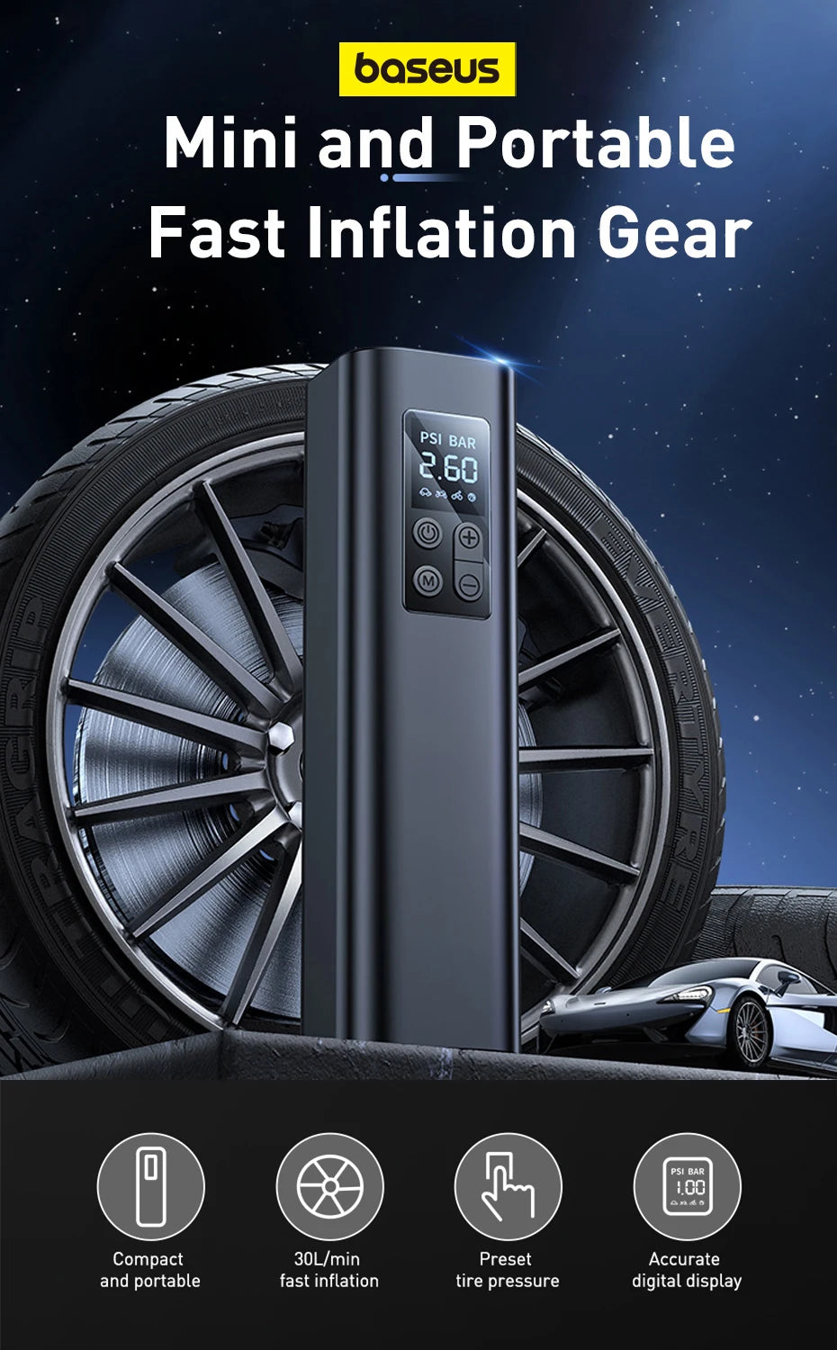 Baseus Mini Air Compressor – Smart Power in Your Glovebox!