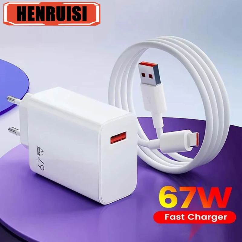 67W USB Super Fast Charger 6A Type C Cable Phone Power Adapter