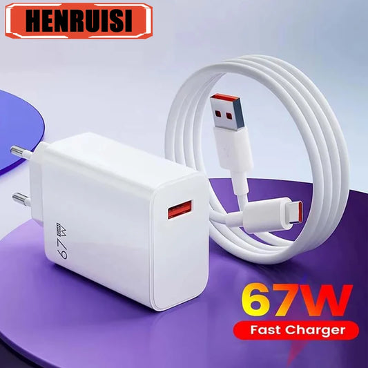 67W USB Super Fast Charger 6A Type C Cable Phone Power Adapter
