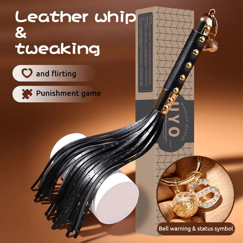 Vintage BDSM Leather Whip with Rivets