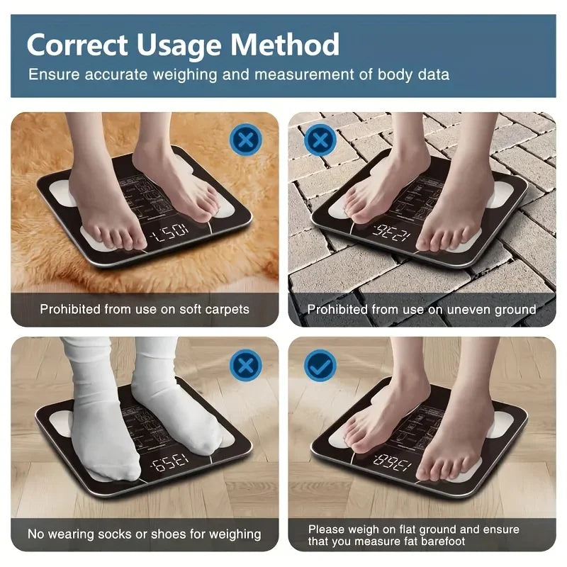 Wireless Smart Body Fat Scale – Black Digital Display