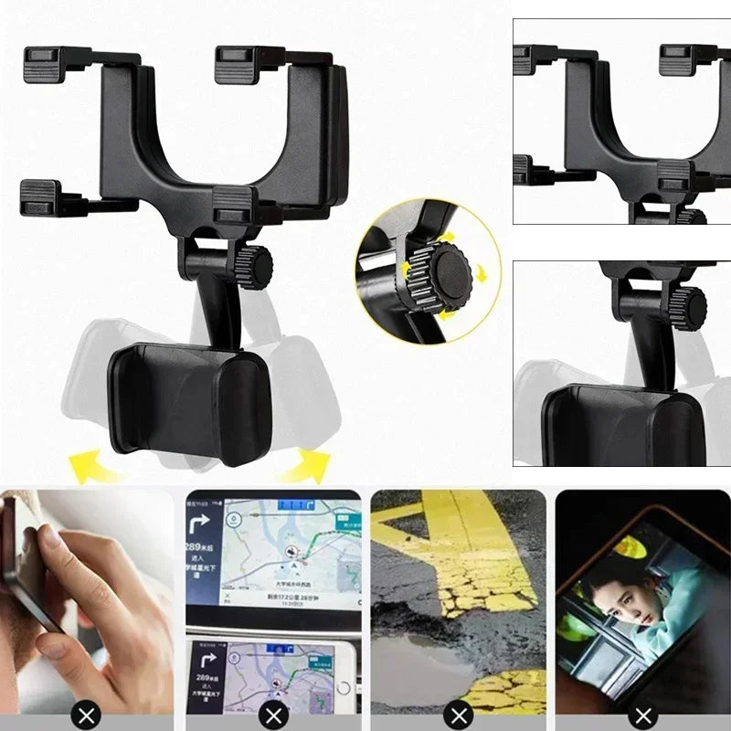Foldable Rearview Mirror Car Phone Holder
