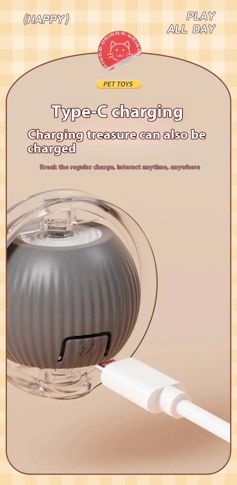 Smart Rolling Cat Toy Ball USB Rechargeable