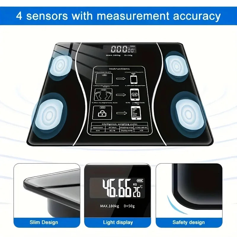 Wireless Smart Body Fat Scale – Black Digital Display
