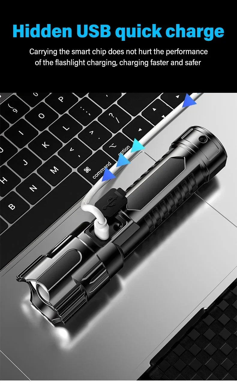 2000LM Tactical LED Flashlight USB Rechargeable