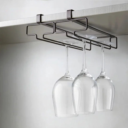 No Drilling Metal Wine Glass Holder – Under Cabinet Stemware Rack