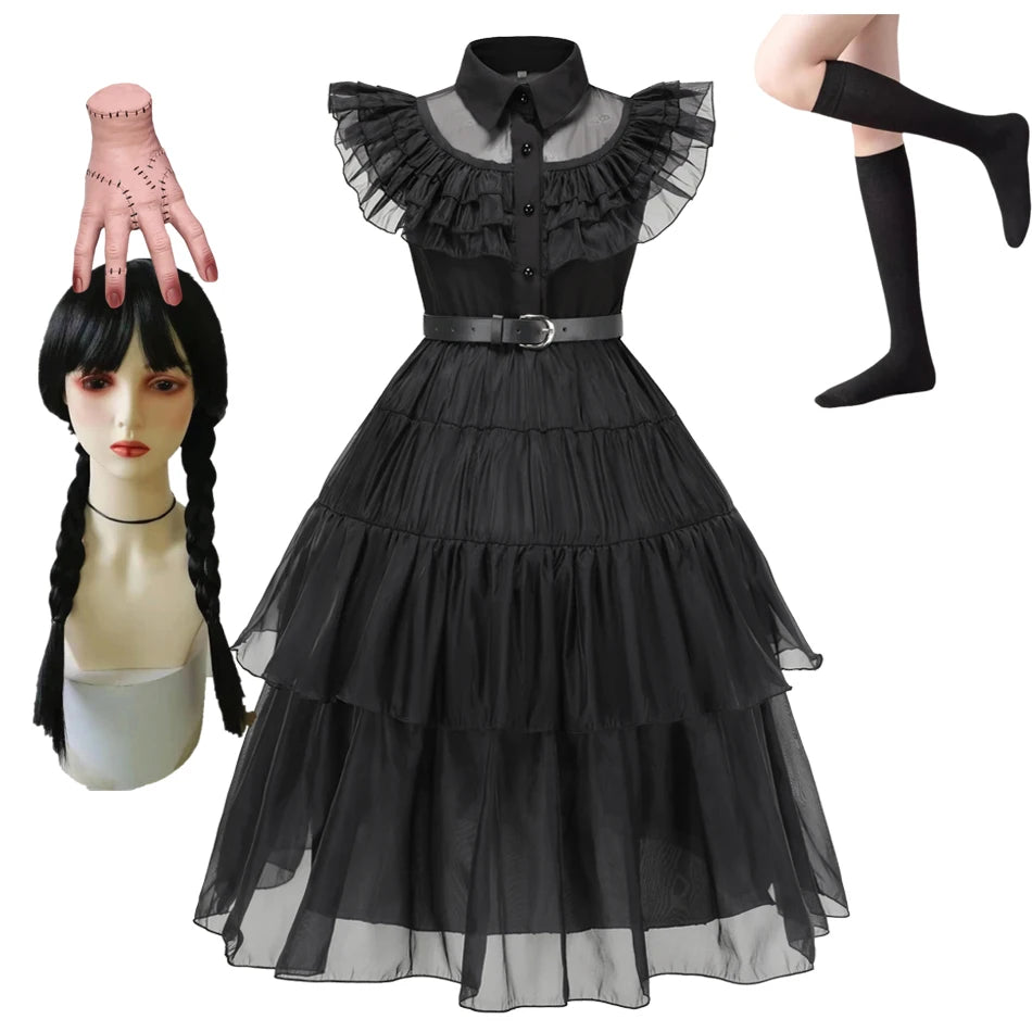 Girls Wednesday Addams Halloween Cosplay Dress