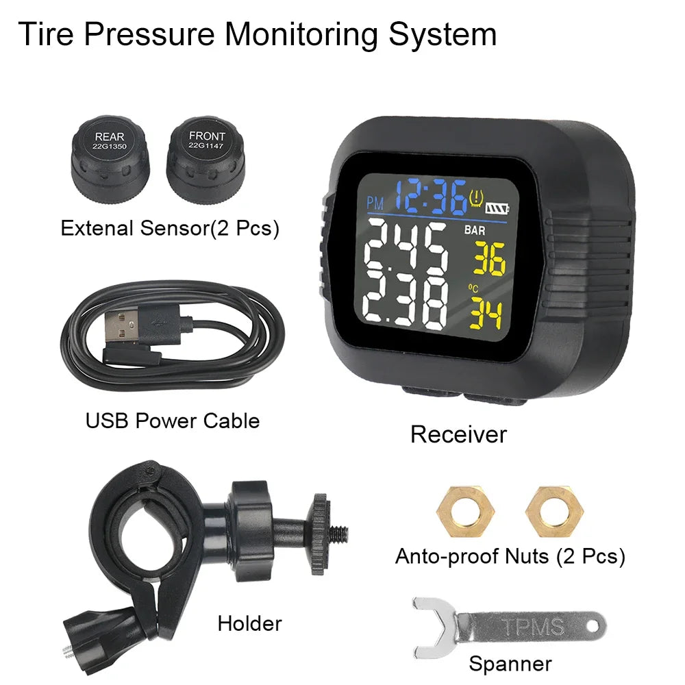 Motorcycle TPMS Tire Pressure Monitoring System Real-Time