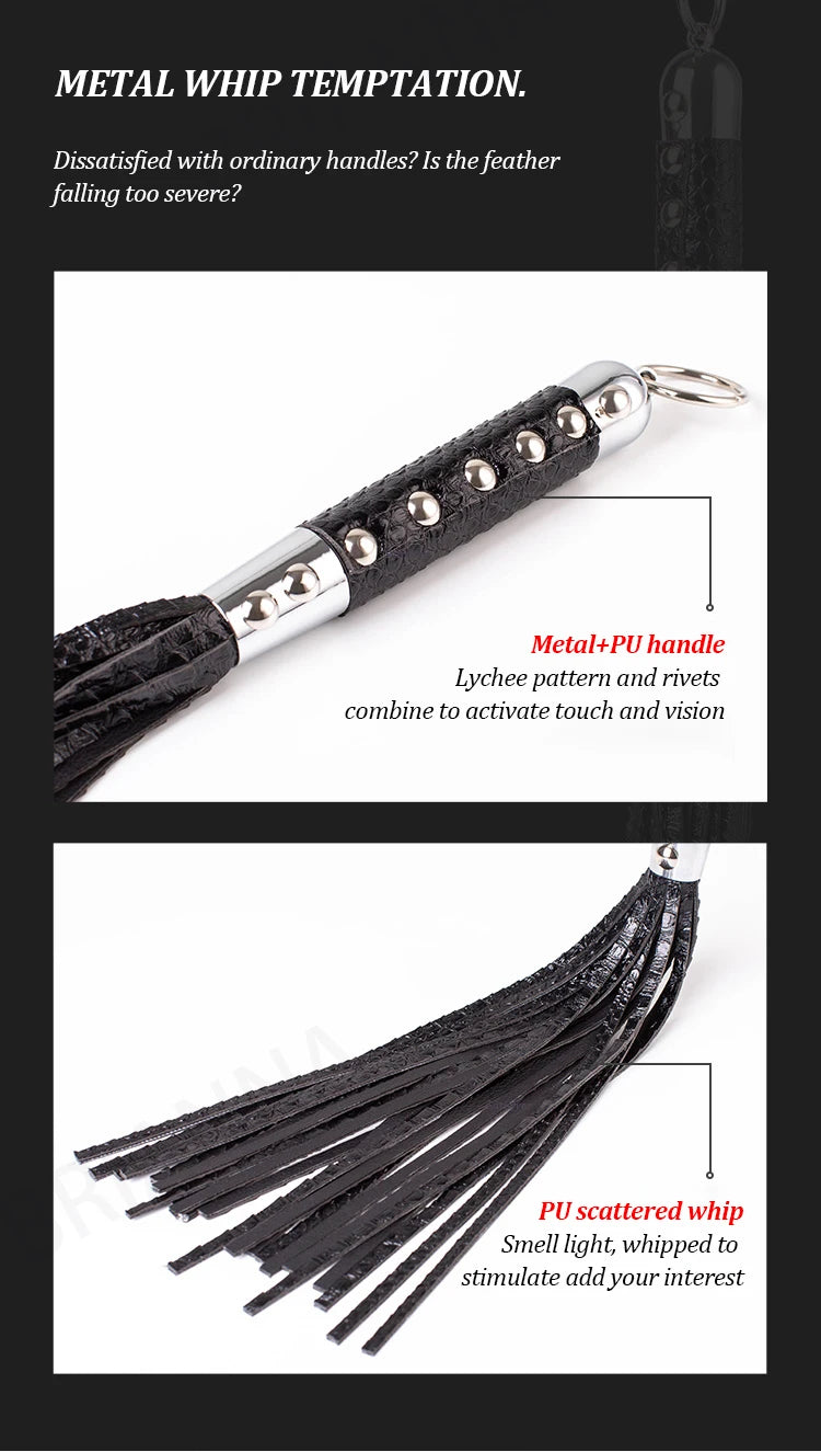 Vintage BDSM Leather Whip with Rivets