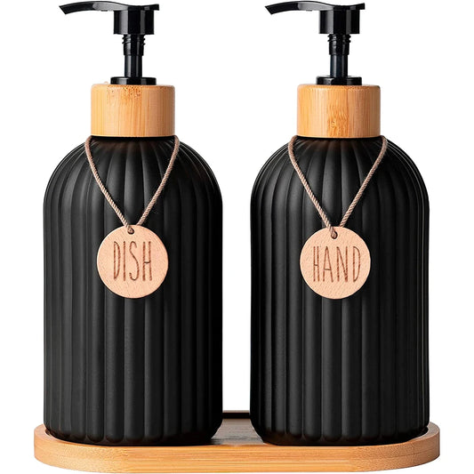 Kitchen Black Dish Soap Dispenser Bottle Set – Stylish Countertop Organizer