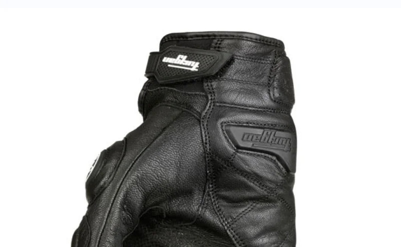 Black Racing Genuine Leather Motorcycle Gloves