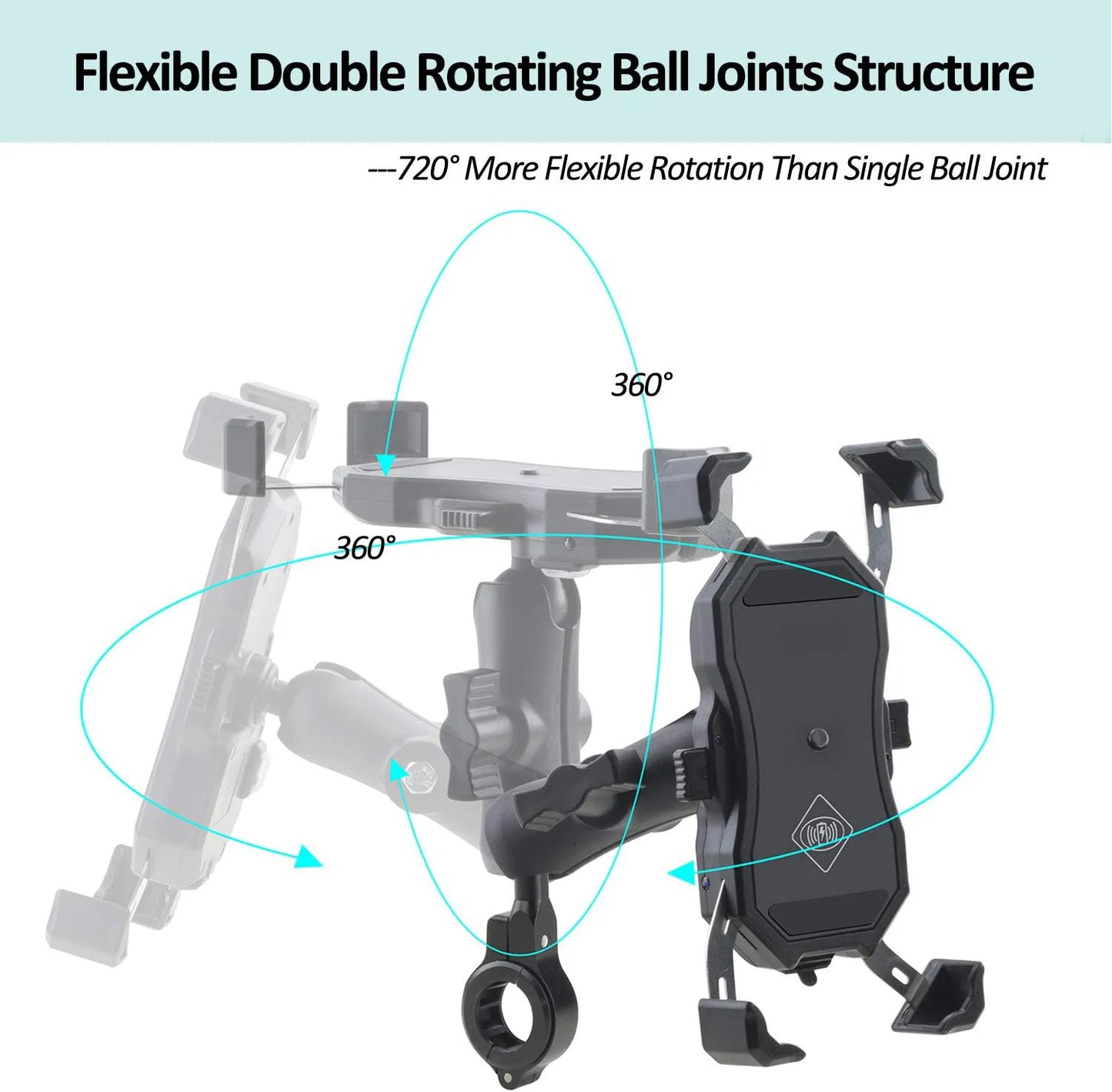 Motorcycle Phone Holder with Fast Wireless Charging
