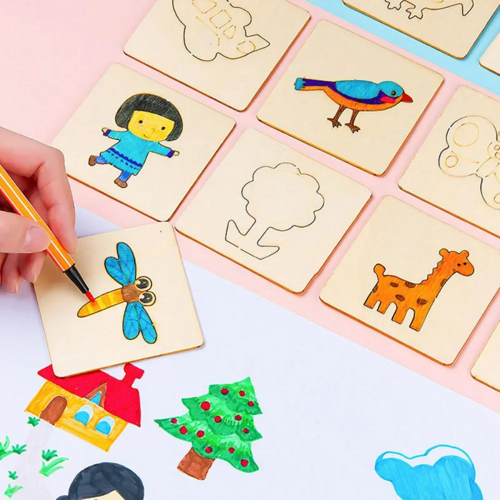 Montessori Wooden Drawing Stencils – 20pcs Creative Fun Set!