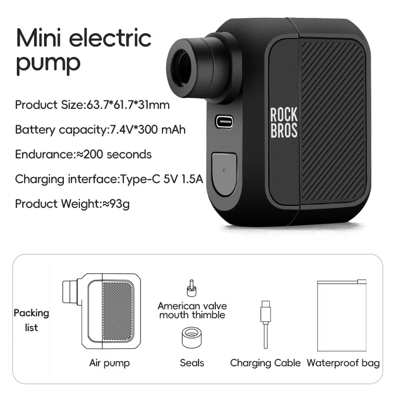 ROCKBROS Mini Electric Bike Pump 100PSI Rechargeable