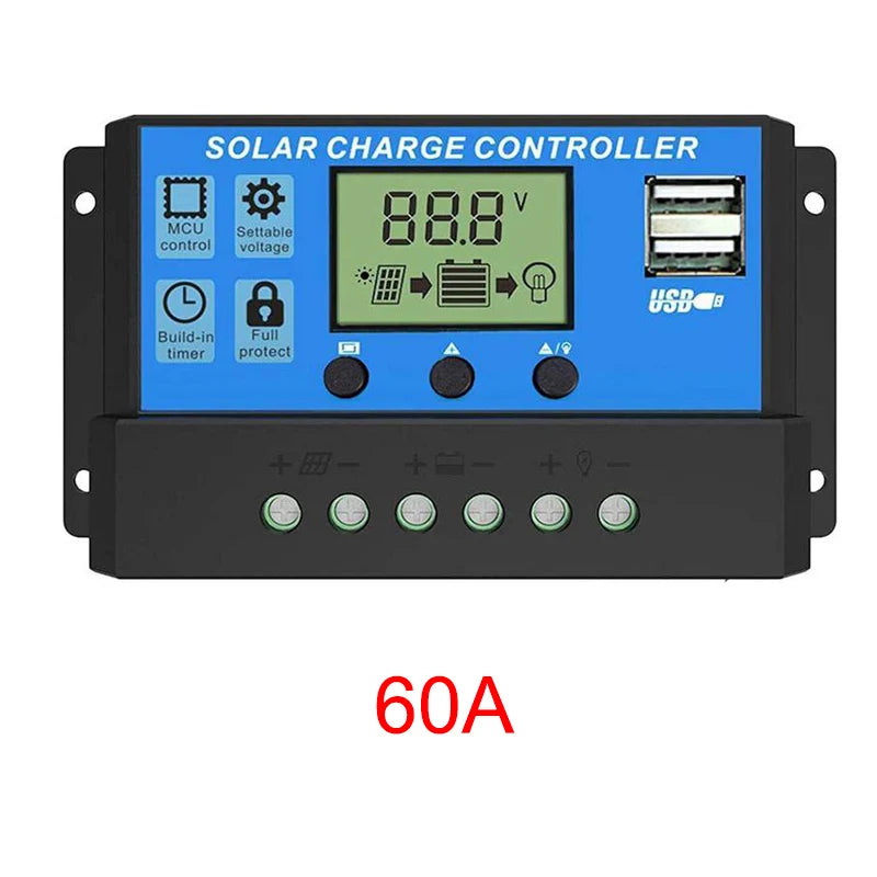 10A–100A Solar Charge Controller with LCD & USB