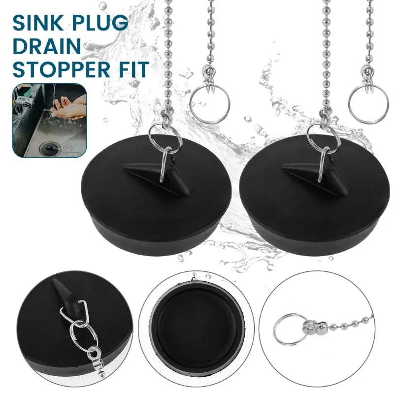 Universal Rubber Sink Drain Stopper – 2pcs with Chain