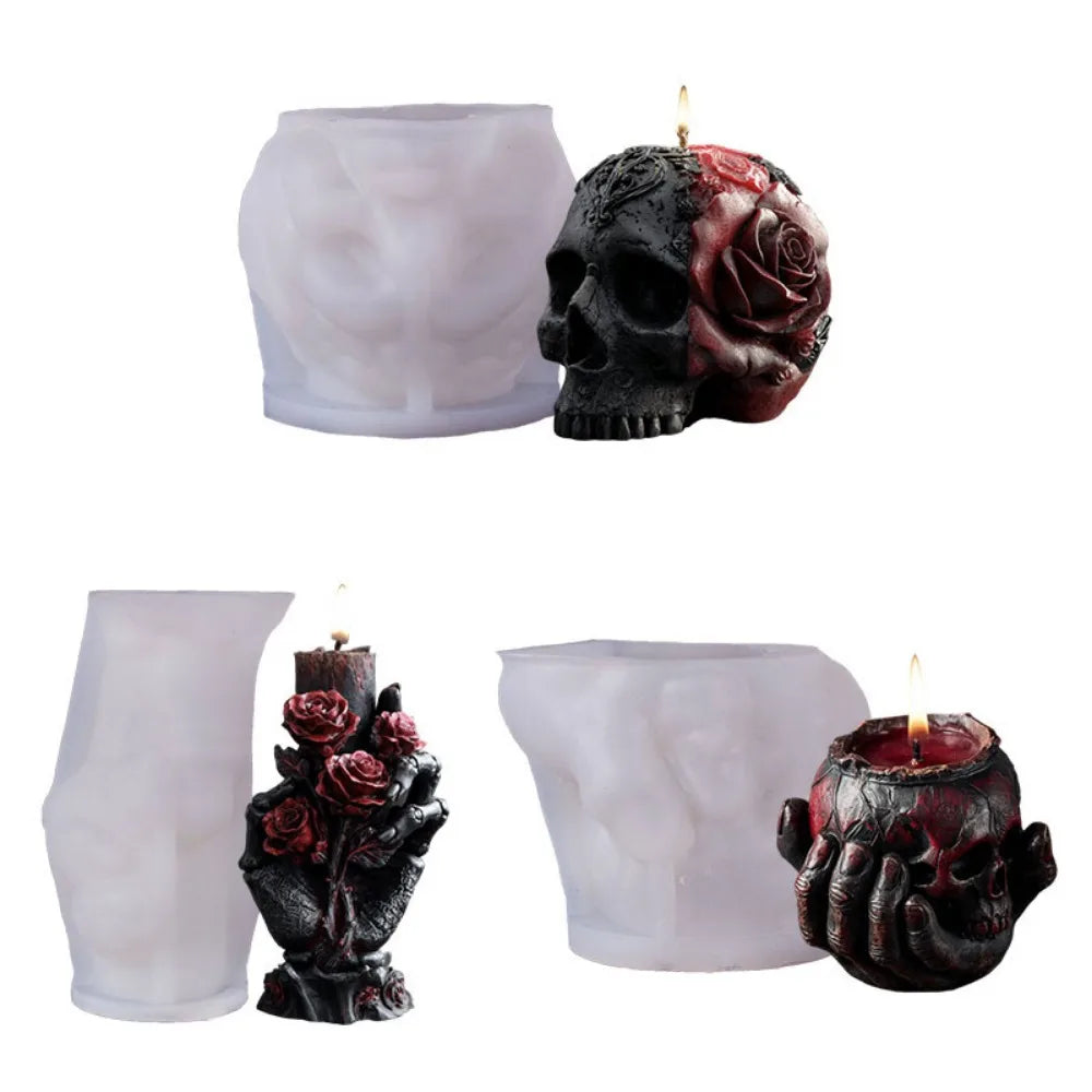 Relief Rose Skull Silicone Candle Mold Gothic Decor