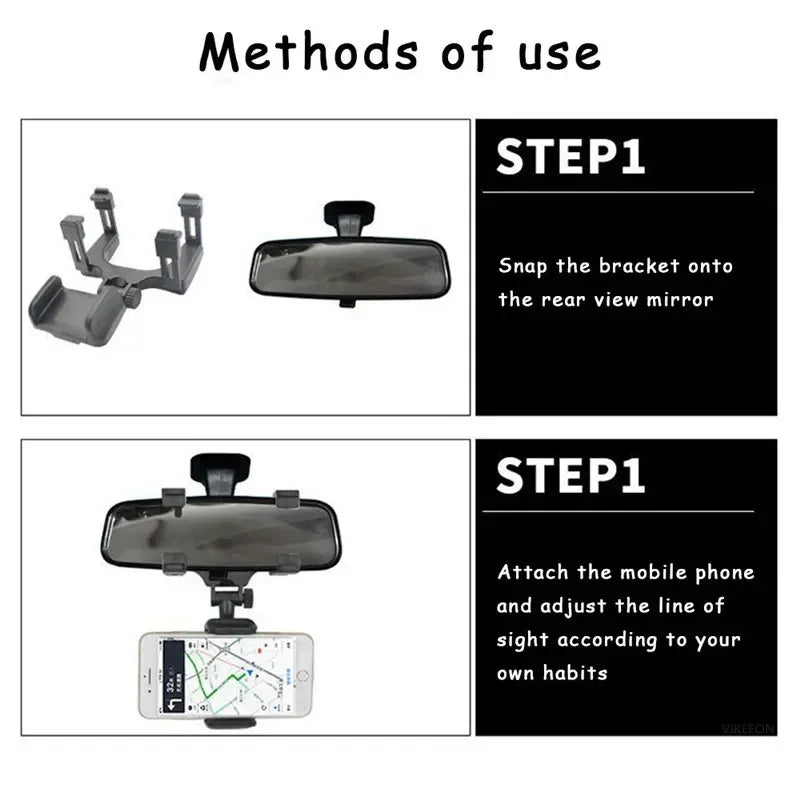 Foldable Rearview Mirror Car Phone Holder