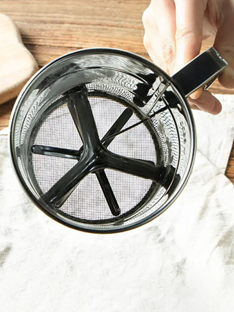 1PC Stainless Steel Flour Sifter with Hand Press – Fine Mesh Baking Tool