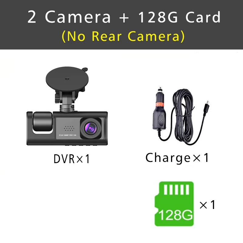 1080P 3-Lens Dash Cam with Interior View