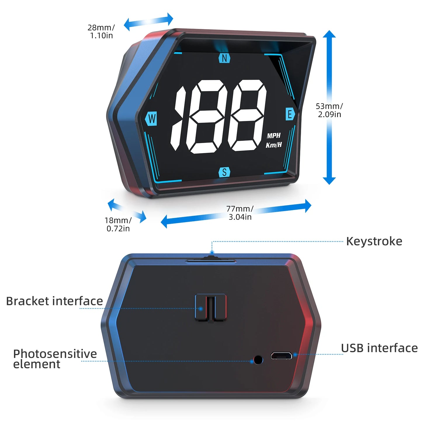 HD GPS Heads-Up Display – Speed & Compass Clarity!
