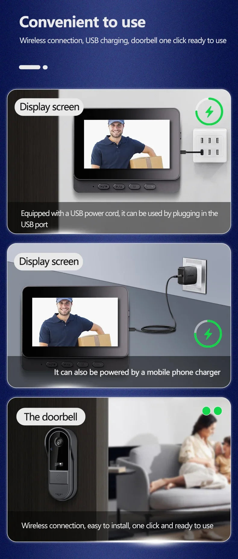 Wireless Intercom Doorbell with 4.3" HD Screen