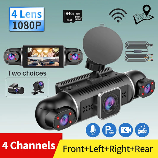 360° Dash Cam with 64GB, WiFi, GPS – Car DVR Recorder