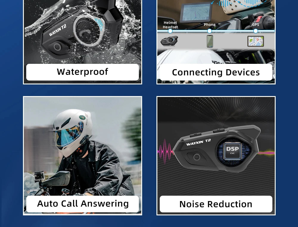 WAYXIN T2 Bluetooth Motorcycle Helmet Intercom