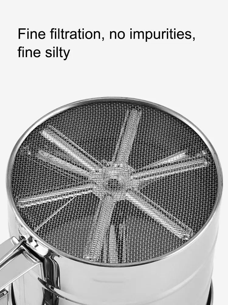 1PC Stainless Steel Flour Sifter with Hand Press – Fine Mesh Baking Tool