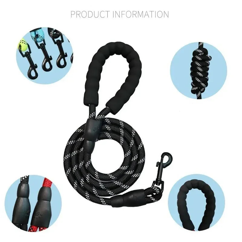 Pet Reflective Nylon Round Leash – Safe & Stylish Walks for Your Dog!