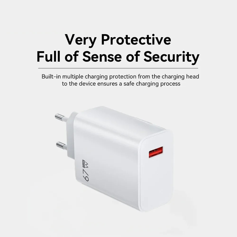 67W USB Super Fast Charger 6A Type C Cable Phone Power Adapter