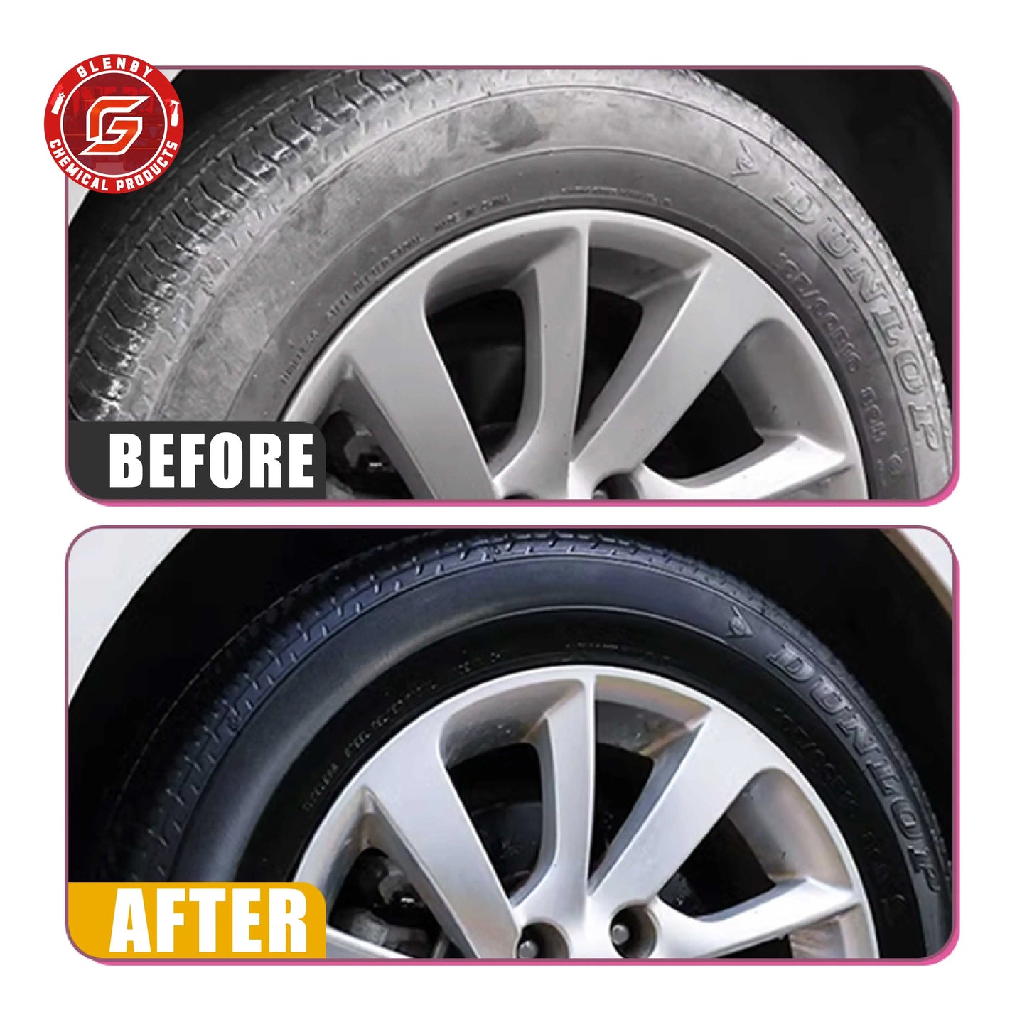 Get that deep black gloss with Wet Look Tire Shine!