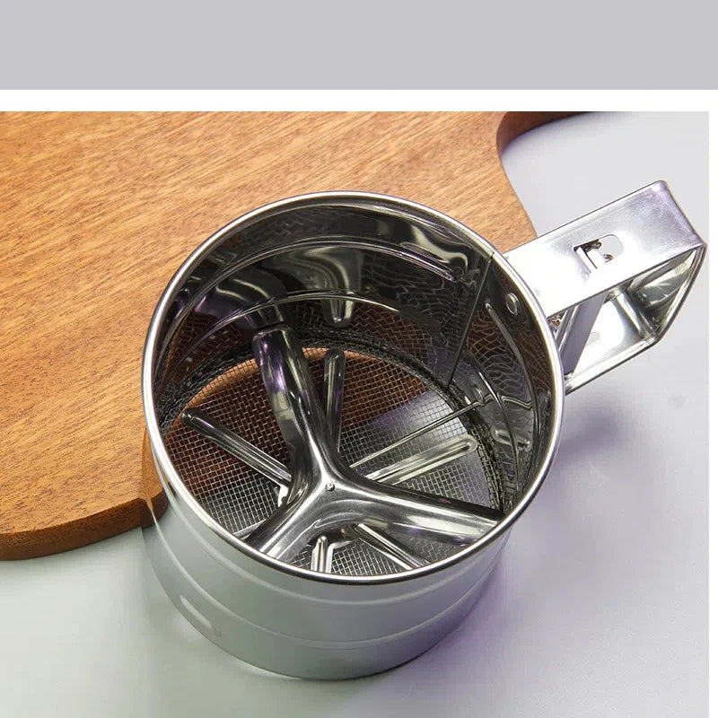 1PC Stainless Steel Flour Sifter with Hand Press – Fine Mesh Baking Tool