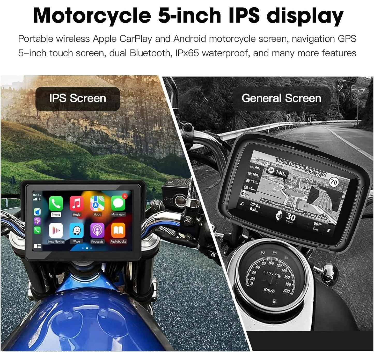 5" Motorcycle GPS DVR – Waterproof Dash Cam with CarPlay